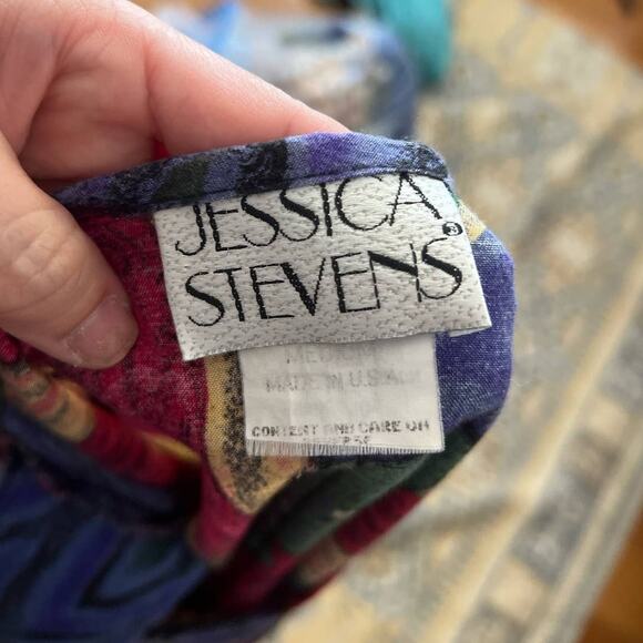 Vintage 90s Jessica Stevens Purple Fuchsia Graphic Geometric 80s Top, M - Picture 5 of 5